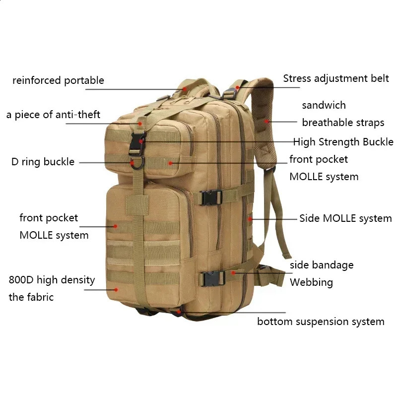 35L Men Women Outdoor Backpack Trekking Sport Travel Rucksacks Camping Hiking Fishing Bags 250407