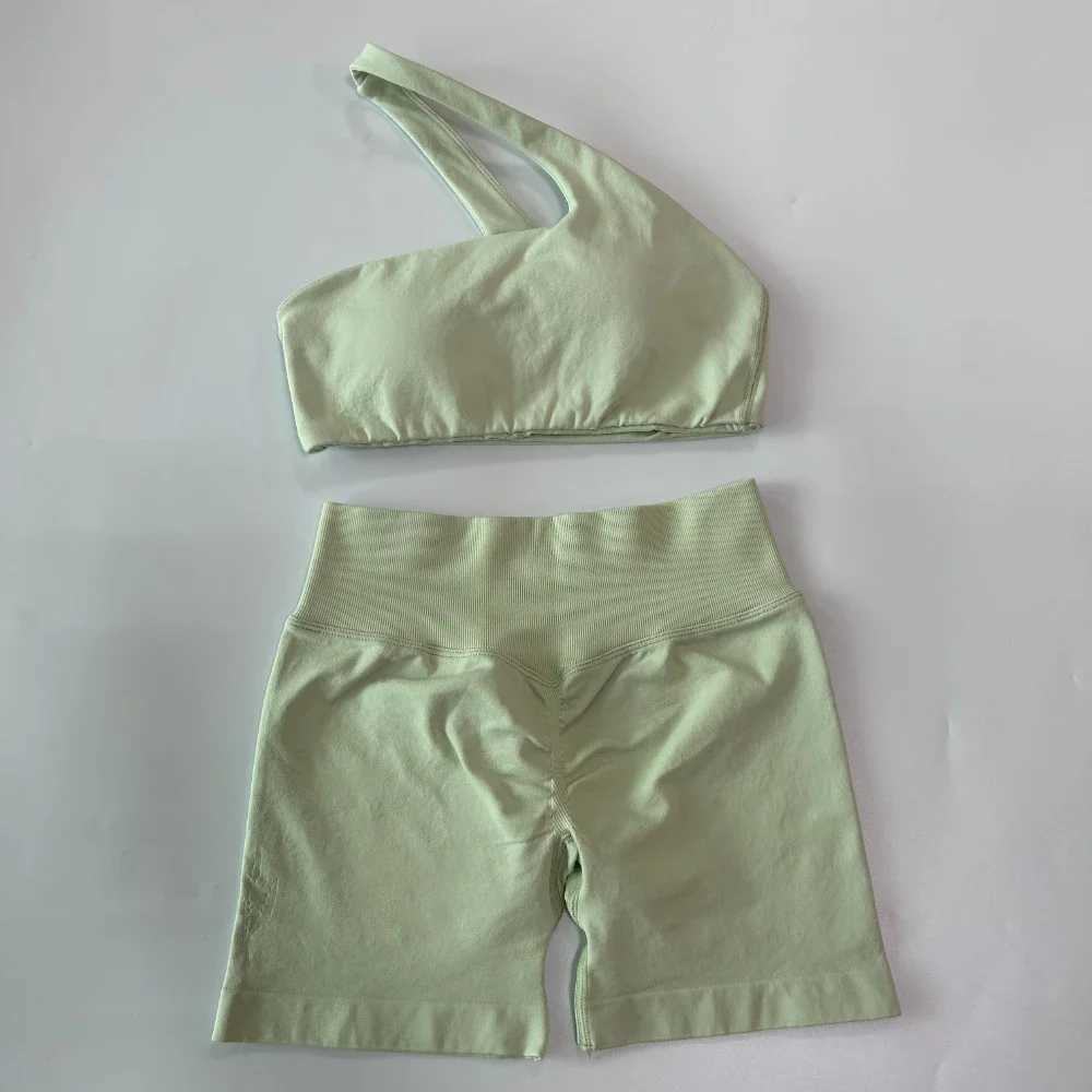 2 Lanyi edited seamless yoga sets with leaves one shoulder bra high waisted gym shorts running clothes activity clothes Y250412