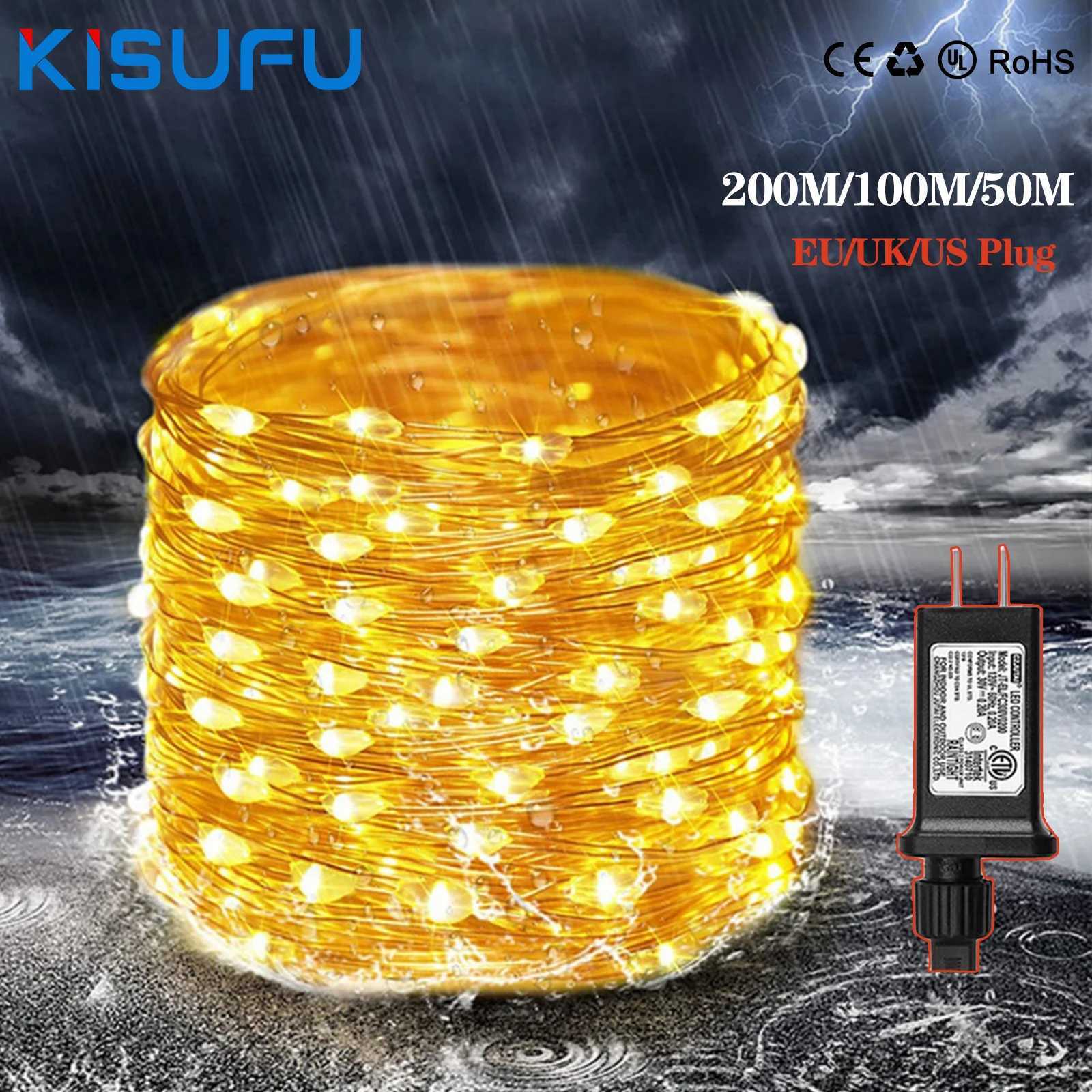 200M/100M/50M LED Light Strings Outdoor Waterproof Garden Wedding Decor Christmas Copper Wire Garland Fairy Light 110V 220V 230V M251113