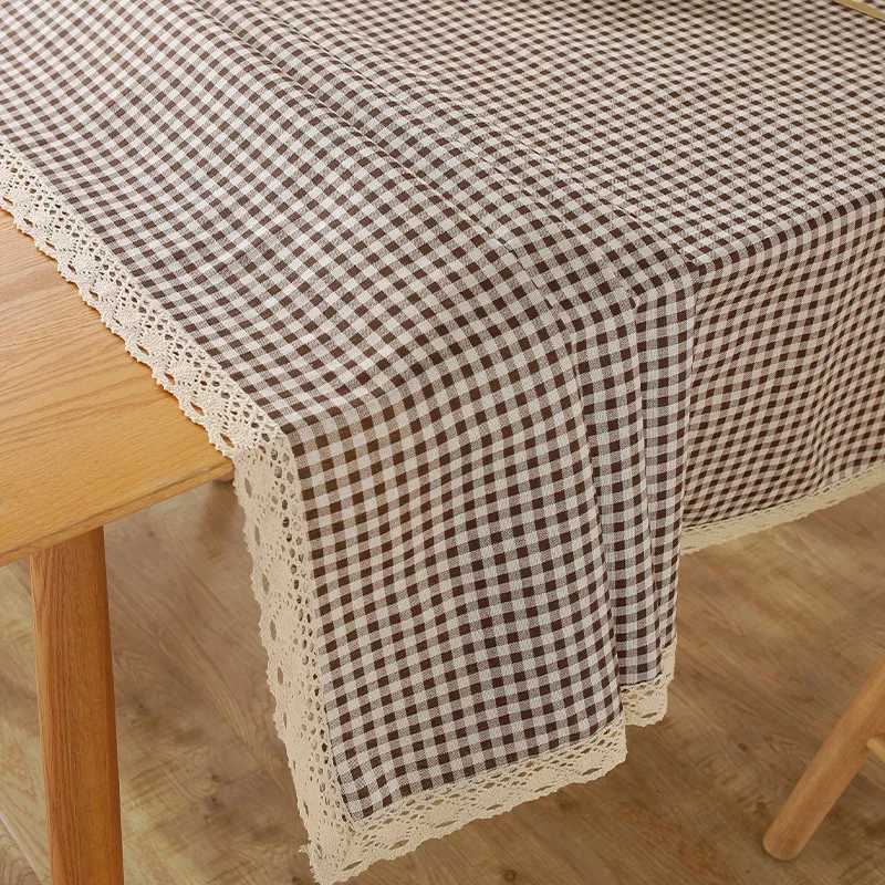 Christmas Nordic Minimalist Style Coffee Grid Tablecloth with Off-White Trim Rectangular Dining Table Cover Y251113