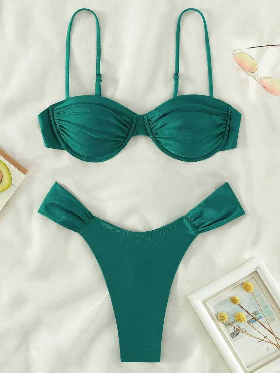 Sexy Wrinkled Underwired Brazilian Bikini Female Swimsuit Women Swimwear Two-pieces Bikini Set Triangle Bathing Suit Swim LadyW251113