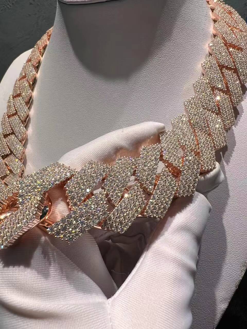 Hip Hop Luxury Miami Cuban Chain 22mm Width Three Rows Moissanites Miami Cuban Prong Set Full Iced Out Cuban Link Chain Necklace