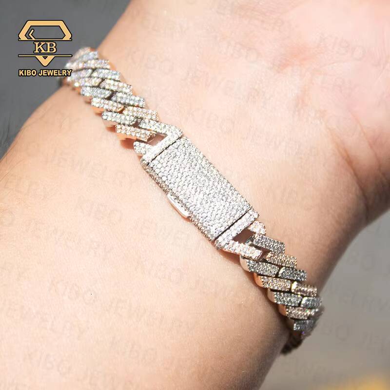Fashion Chains Necklaces 10mm 2 Rows Men Bracelet Classic 925 Silver Two-Color Hip Hop Iced Out Cuban Moissanite Chain for Women