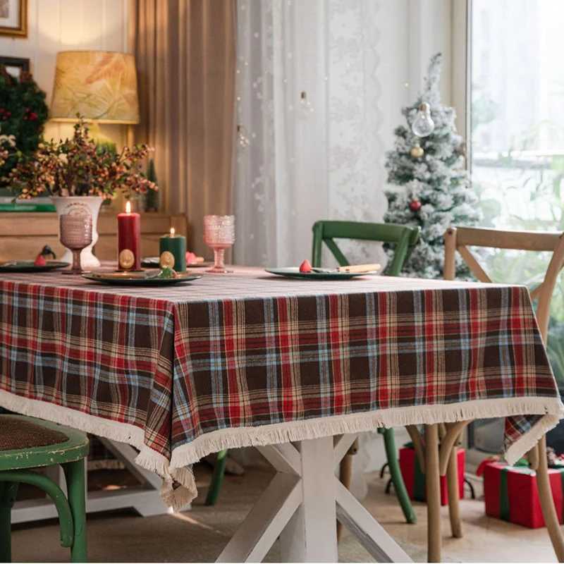 Christmas Buffalo Checked Tassel Tablecloth Rectangle Plaid Polyester Table Covers Holiday Picnic Kitchen Dining Room Christmas Decoration Y251113