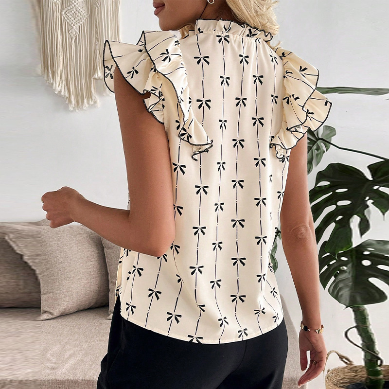Summer 2025 lotus leaf short sleeved shirt with drawstring and lace collar pullover for women