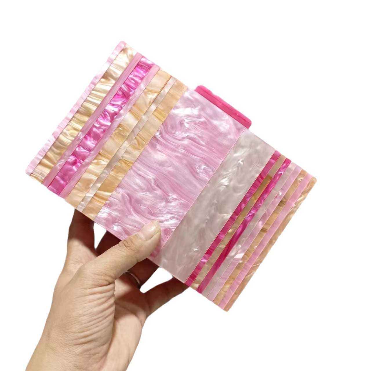 Womens New Contrast Color Spliced Acrylic Handbag Wedding Dinner Chain Crossbody Bag