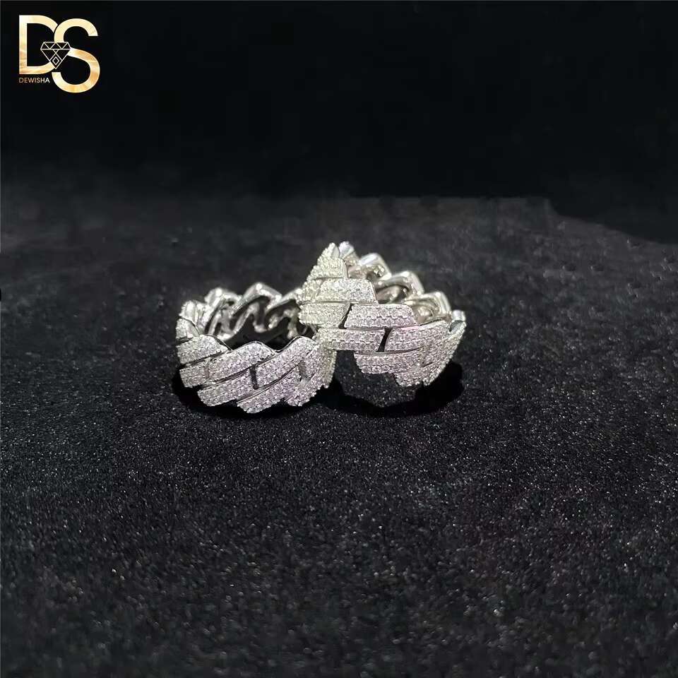 Factory Wholesale Hip Hop Full Iced Out Moissanite Diamond 925 Silver Cuban Ring