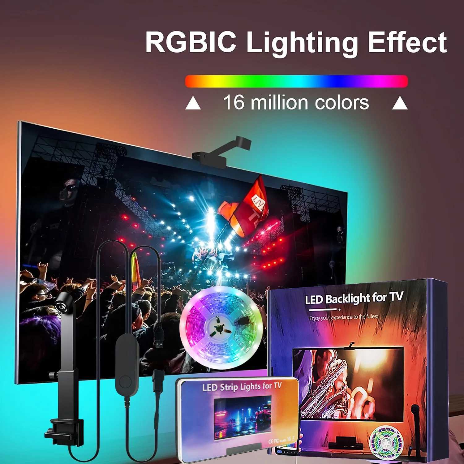 USB Ambilight Tv Led Backlights Kit RGB/RGBIC Sync To Screen With Camera For 75-85in Smart Led TV Back Strip Music Sync For Game W251112