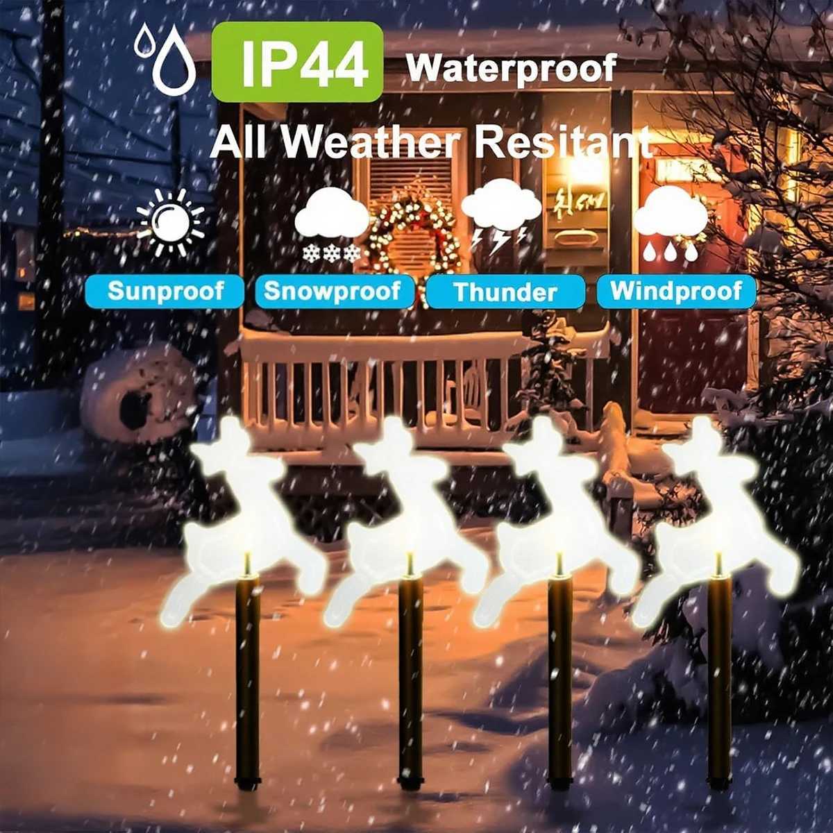 4pcs/set Solar Christmas Pathway Lights Outdoor Waterproof Solar Stake Light For Home Garden Yard Sideway Holiday Xmas Decor M251113