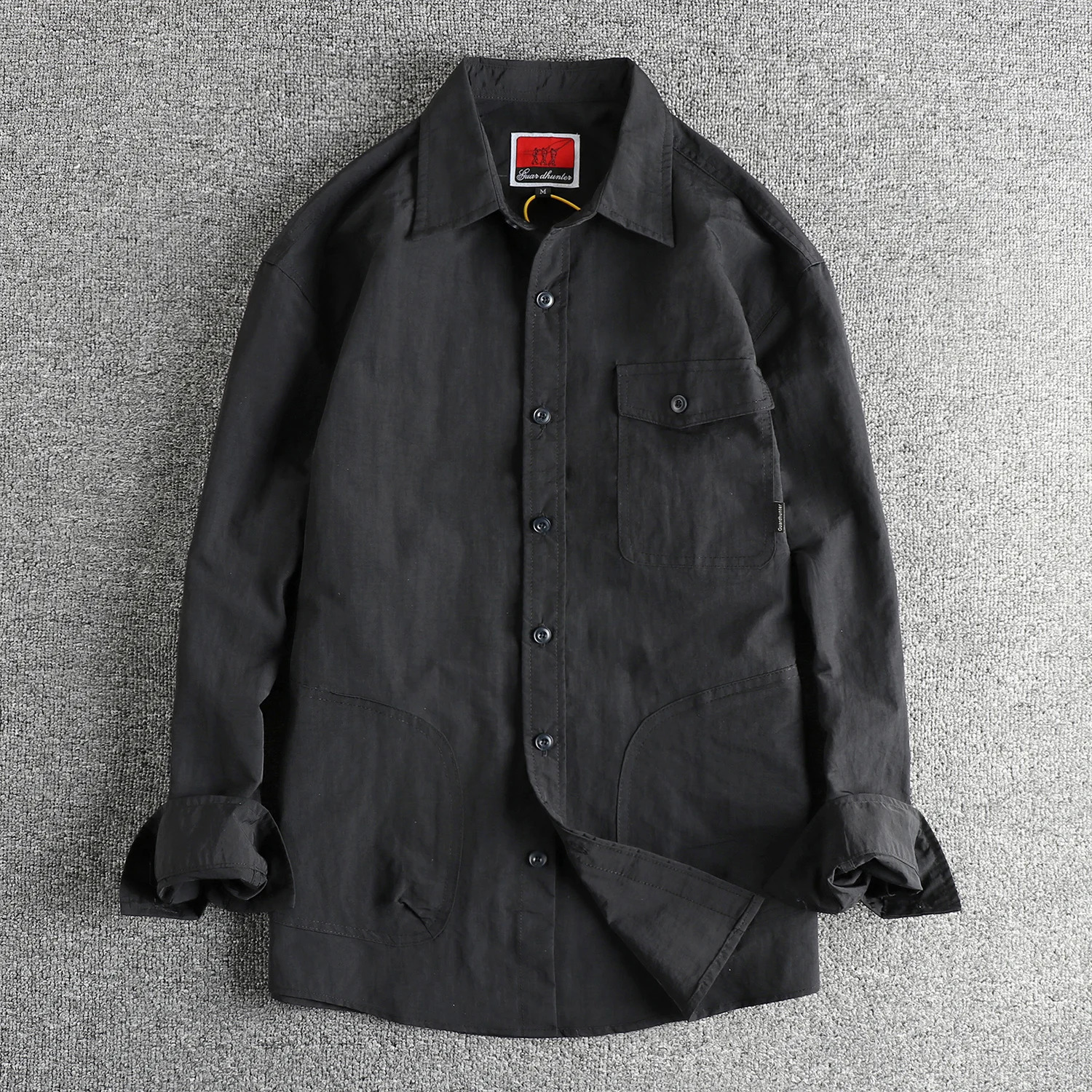 Spring Japanese Retro Long Sleeve Collar Woven Cargo Shirt Mens Simple Outdoor Pocket Casual Loose Thin Coat 250411