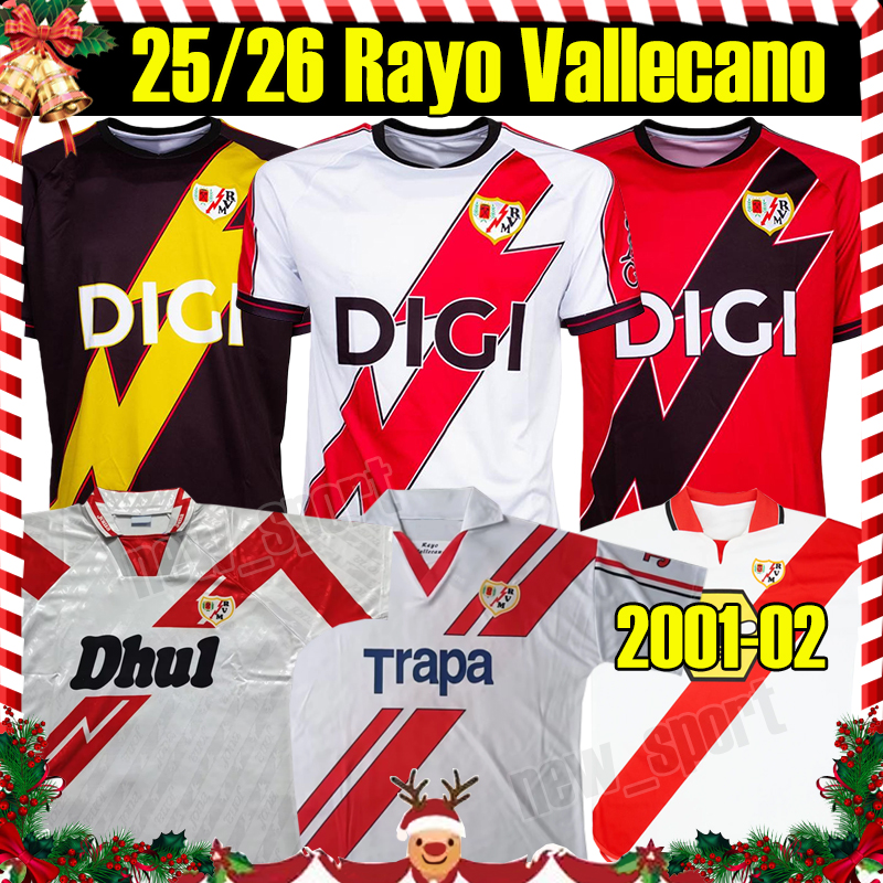 4XL 2025/26 Rayo Vallecano Soccer Jerseys DE FRUTOS ISI ALVARO Retro 1994 1997 2001 2002 Home Away OSCAR NTEKA TREJO CAMELLO men kids kit socks Camiseta Football Shirts