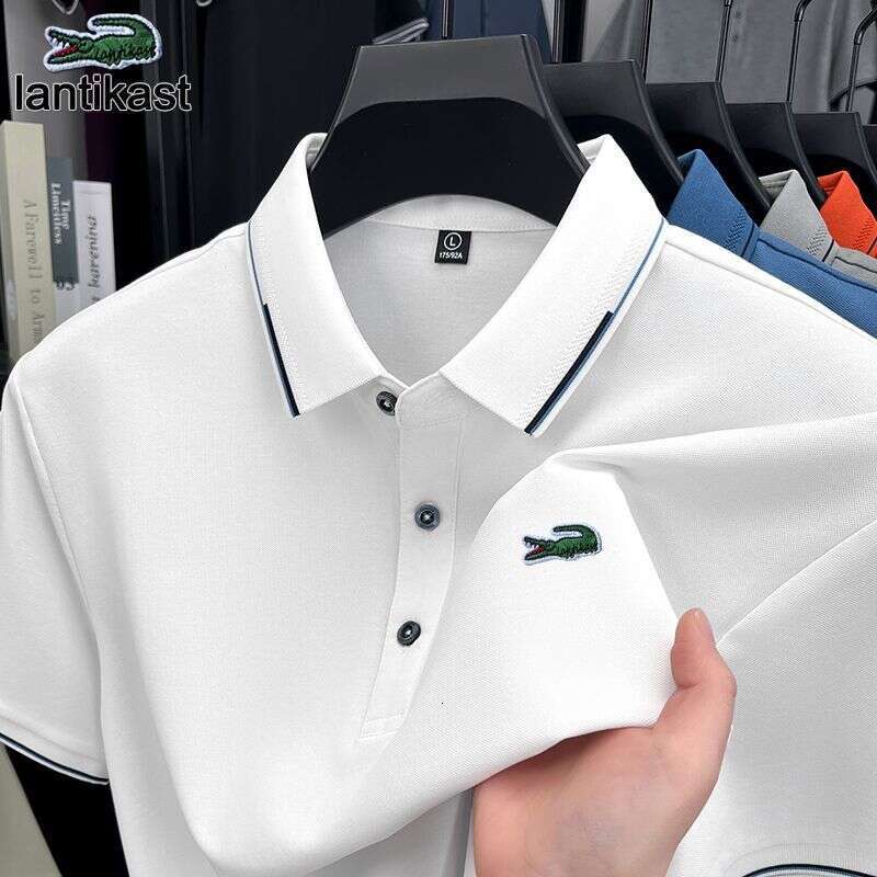 Noble Crocodile Short Sleeve Summer New Turn-Down Collar Men's Business Polo Shirt designer LANTI KAST hoodie Silk Casual Simple T-Shirt Trendy