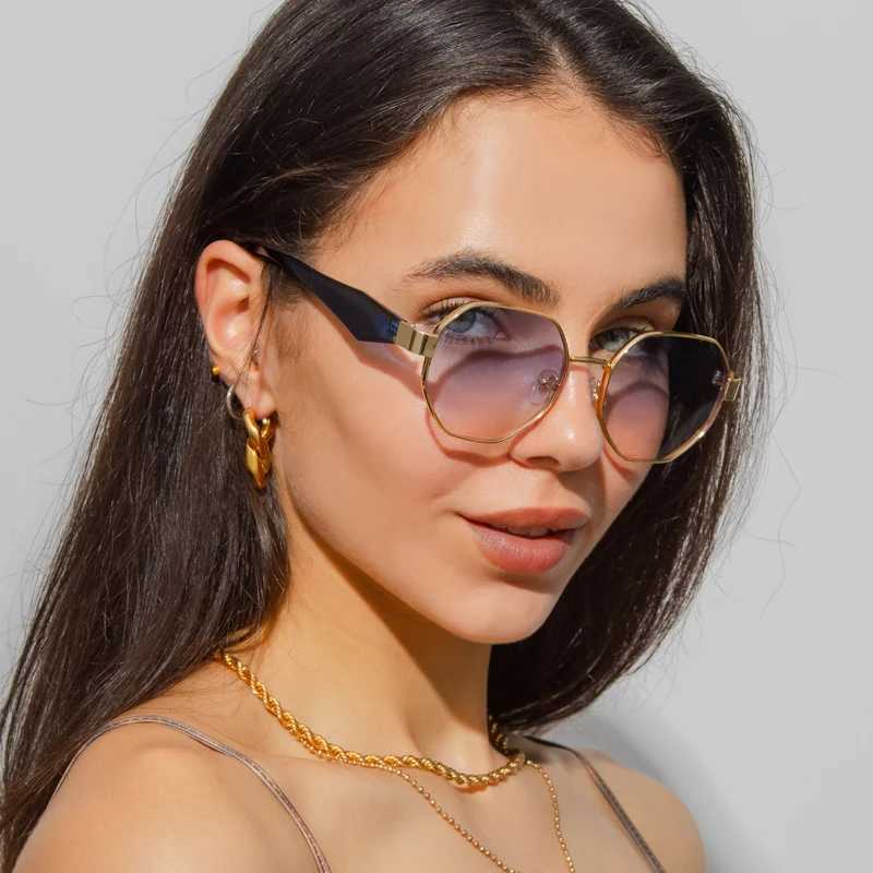 Polygon Metal Sunglasses Women Vintage Frames For Female Sun Glasses Luxury Brand Design Punk Eyeglasses Driving Shades UV400C250412