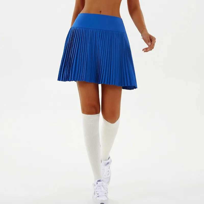 Womens pleated tennis skiing high waist yoga fitness short leather gym golf slim fitness loose mini skiing leisure and elastic Skorts Y250412