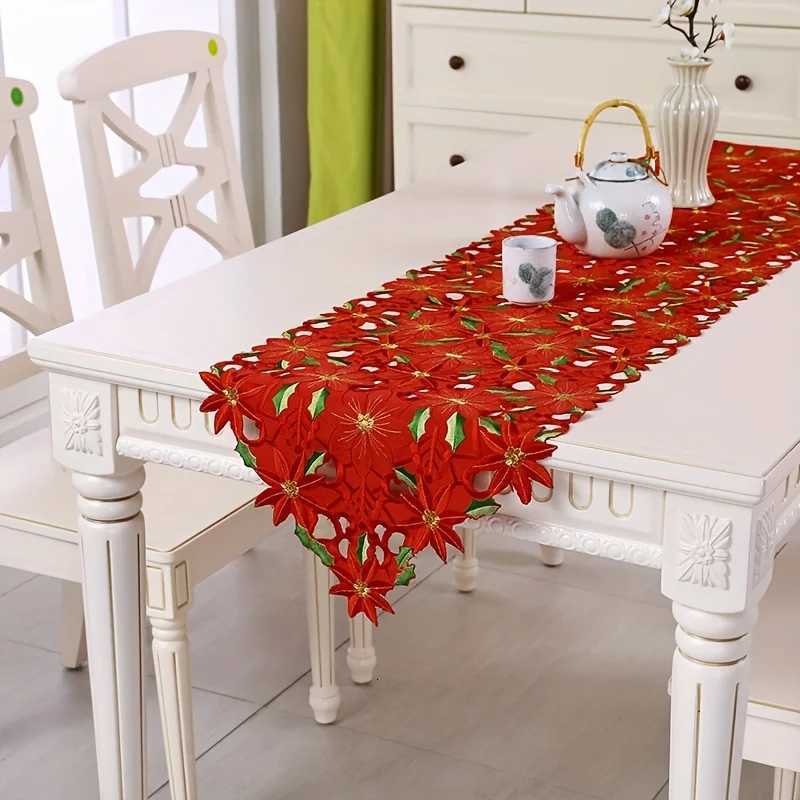 Christmas 2/1PCS Red and Green Christmas Embroidered Printed Tablecloths Party Picnic Table Cloth Supplie Table Runners Linens Y251113
