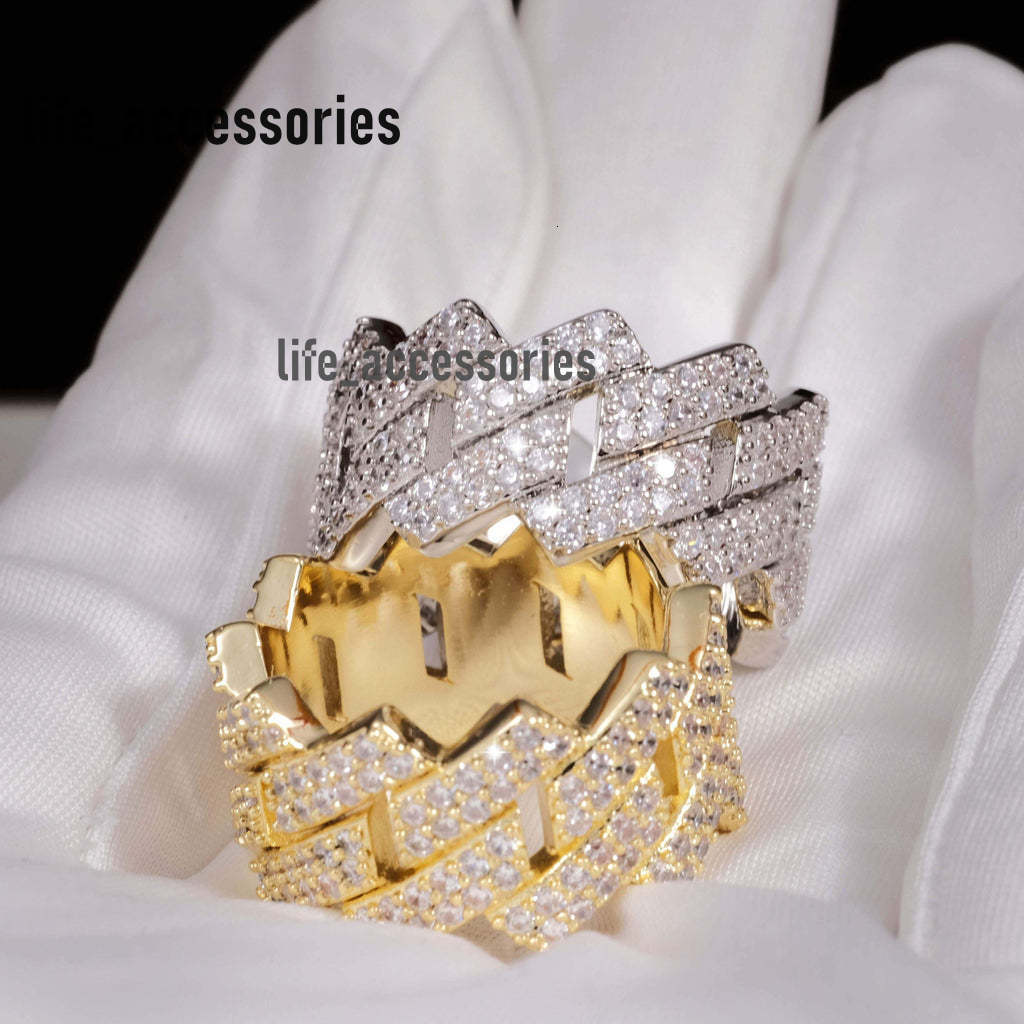 Hot Selling Mens Prong Moissanite Ring Iced Out Hip Hop 14mm 925 Sterling Silver Vvs Moissanite Cuban Ring