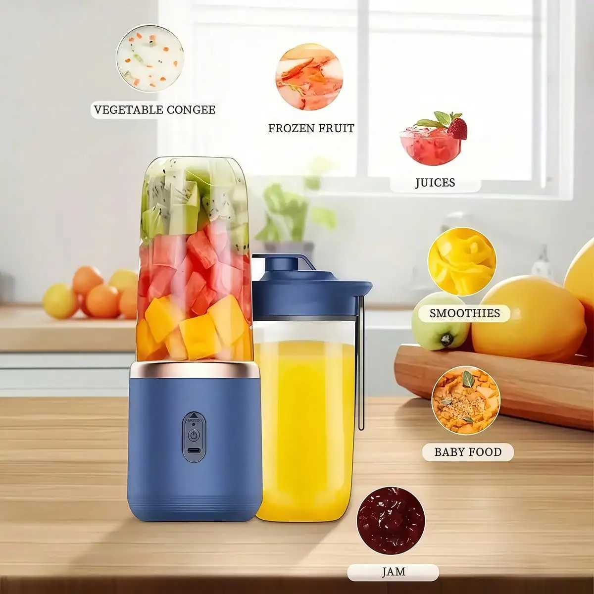 Portable Dual Cup USB Juicer Blender Mini Electric Smoothie Maker with Wireless Charging Travel Lid C251113