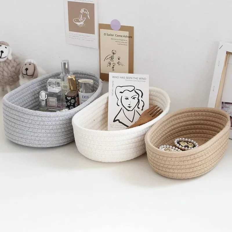 Desktop Storage Basket Toys Off Stationery Storage Box Hand Woven Cotton Thread Storage Basket Boat Shaped Basket Y251112