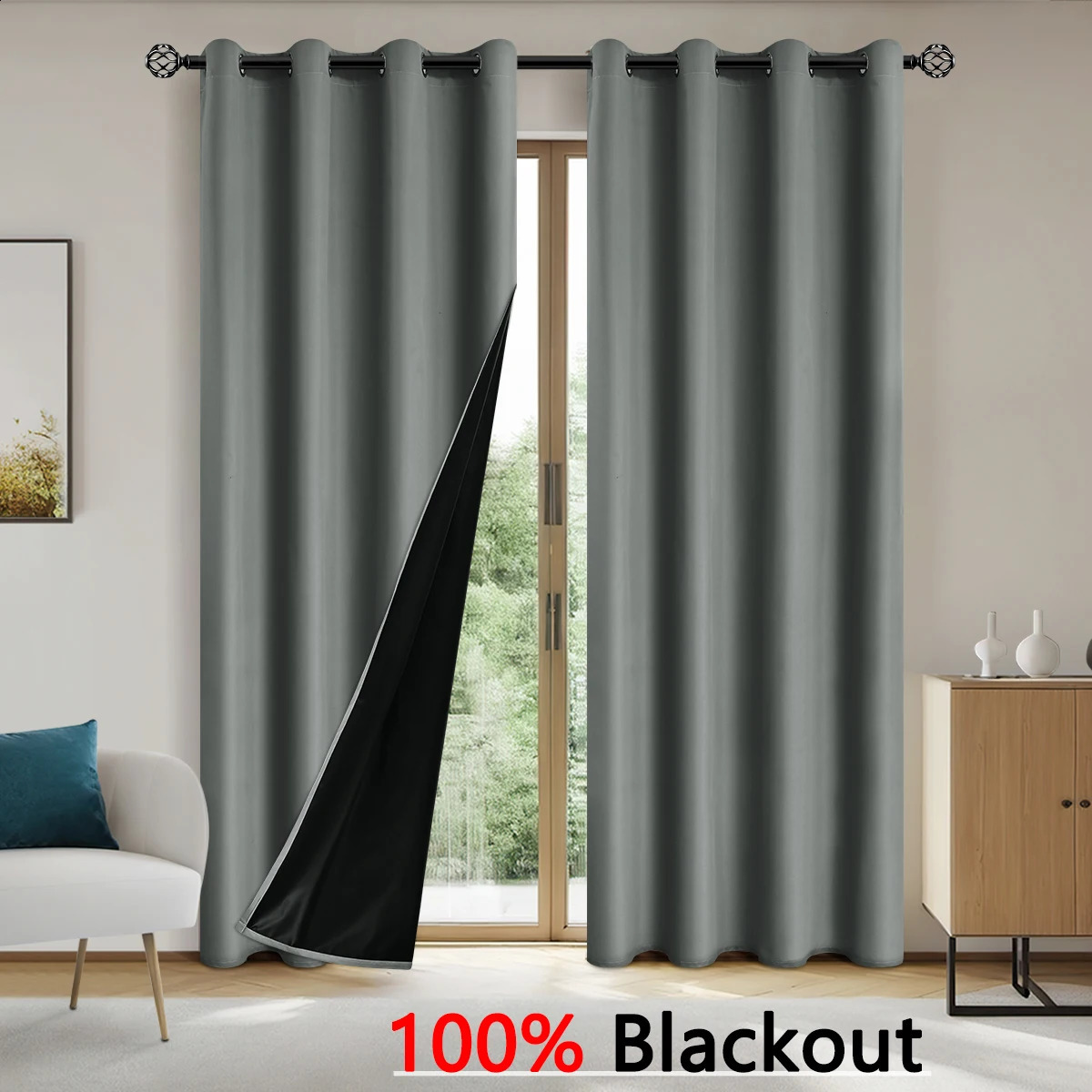 1 piece of solid 100 blackout curtain with loop bedroom full privacy living room beautiful 250407