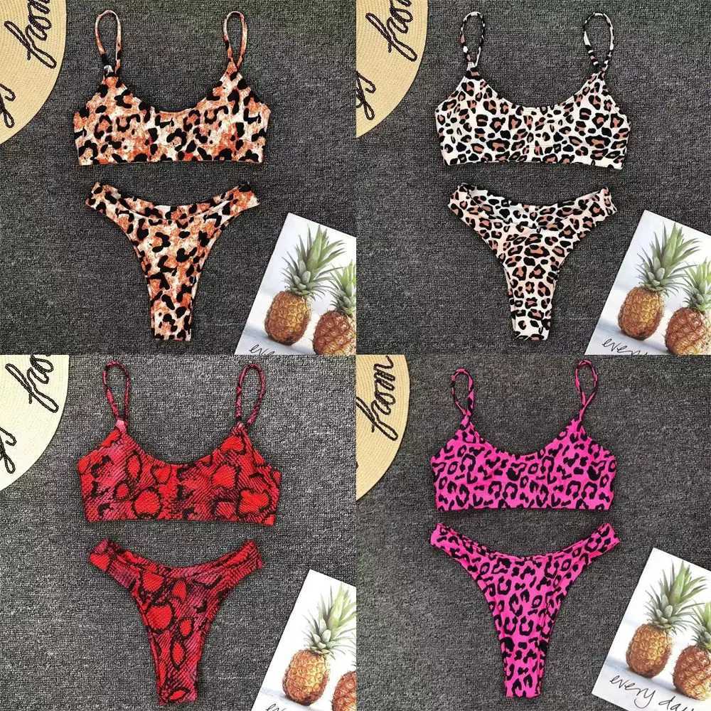 Vacation Backless Low Waist Two Piece Leopard Print Bikini Set Swimsuit Split SwimwearW251113
