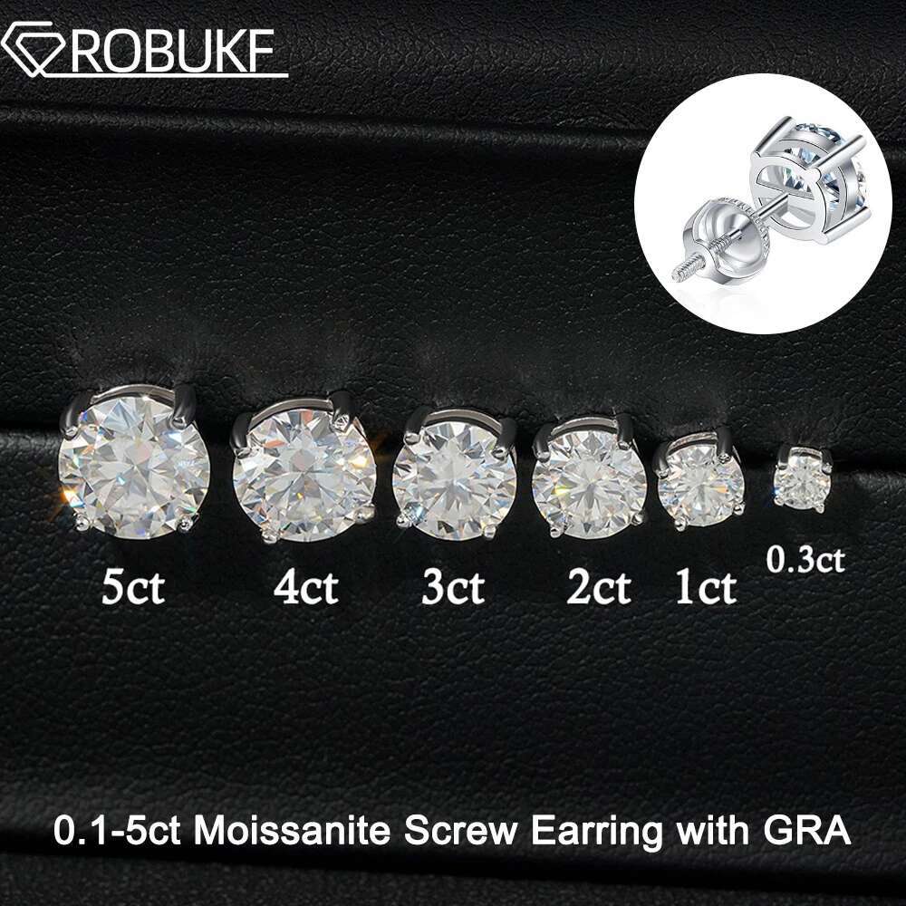 0.1-5ct Test Passed Moissanite Studs Earrings for Women Orginal 925 Sterling Silver Screw Back Earring Sparkling Wedding Jewelry