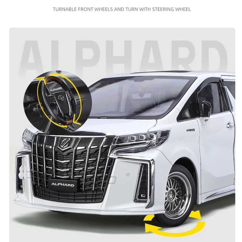 New 1/18 Toyota Alphard MPV Alloy Car Model Diecast Metal Toy Commercial Vehicles Car Model Simulation Sound and Light Kids Gift C251112