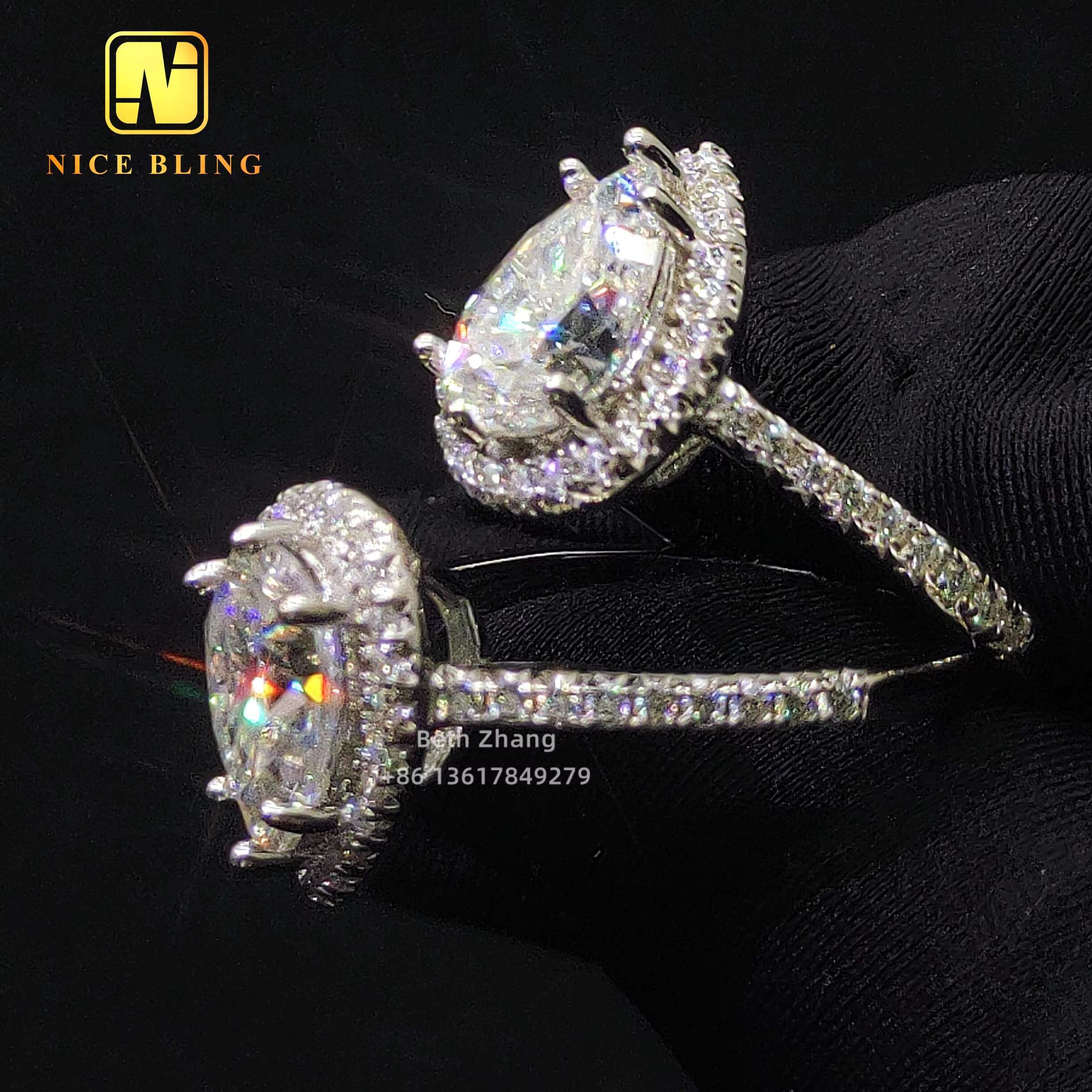 925 Silver Jewelry Halo Rings 2ct Pear Cut Diamond Engagement Rings Trendy Women Moissanite Wedding Ring