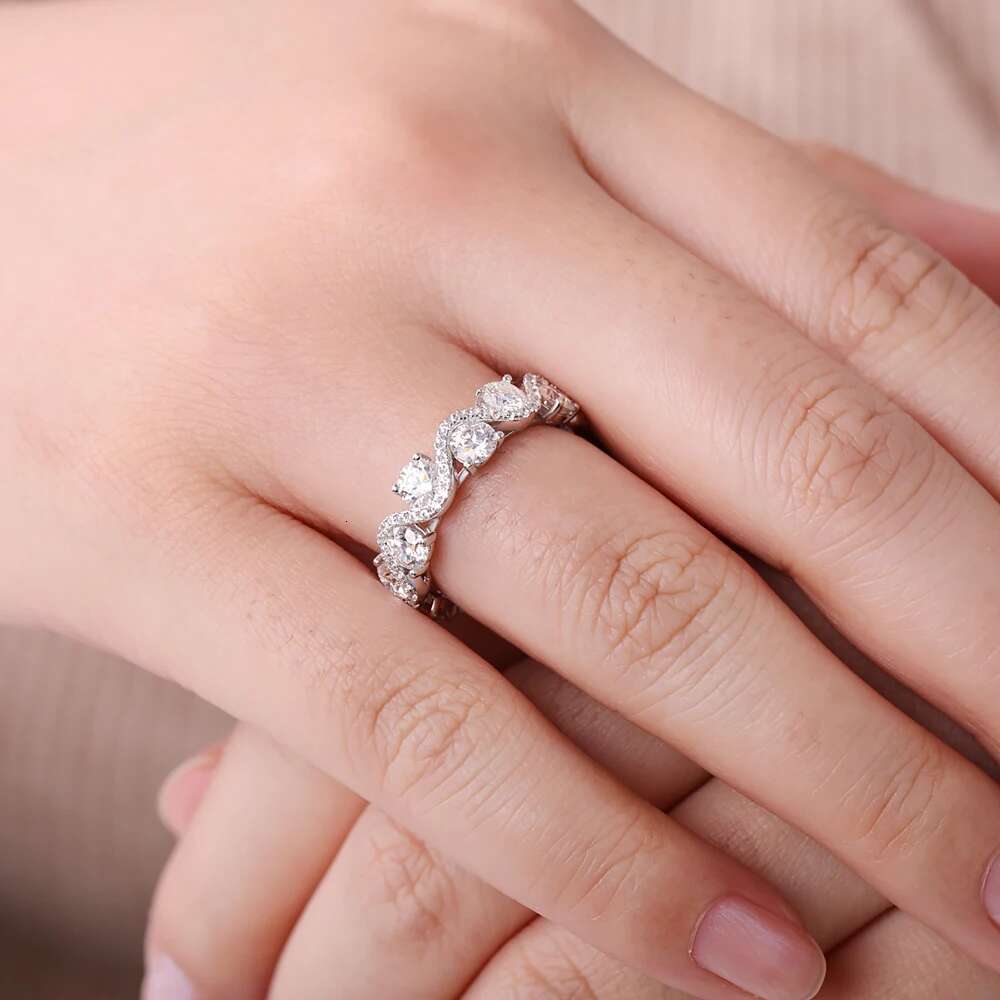 4mm Moissanite Stackable Engagement Ring for Women 925 Sterling Silver Plated 18K White Gold Wedding Band Fine Jewelry with GRA