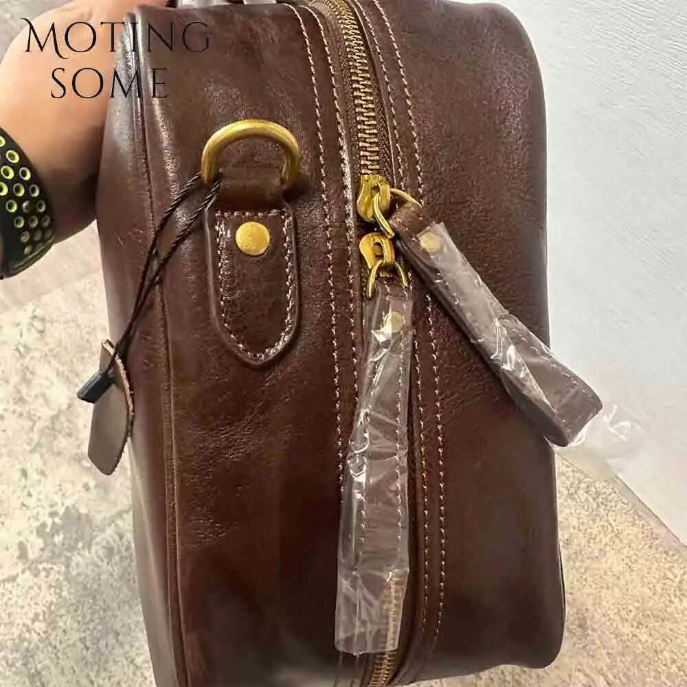 Motingsome Vintage Boston Bag For Women Designer Bags Top Quality Full Grain Leather Handbag Retro Cowhide Tote 2024 New
