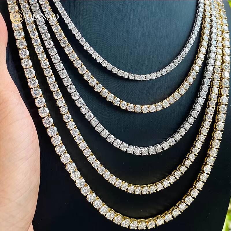 Hip Hop Jewelry 925 Silver Iced Out Tennis Chain 2mm 3mm 4mm 5mm 6mm GRA Certification DE Color Vvs Moissanite Diamond Necklace