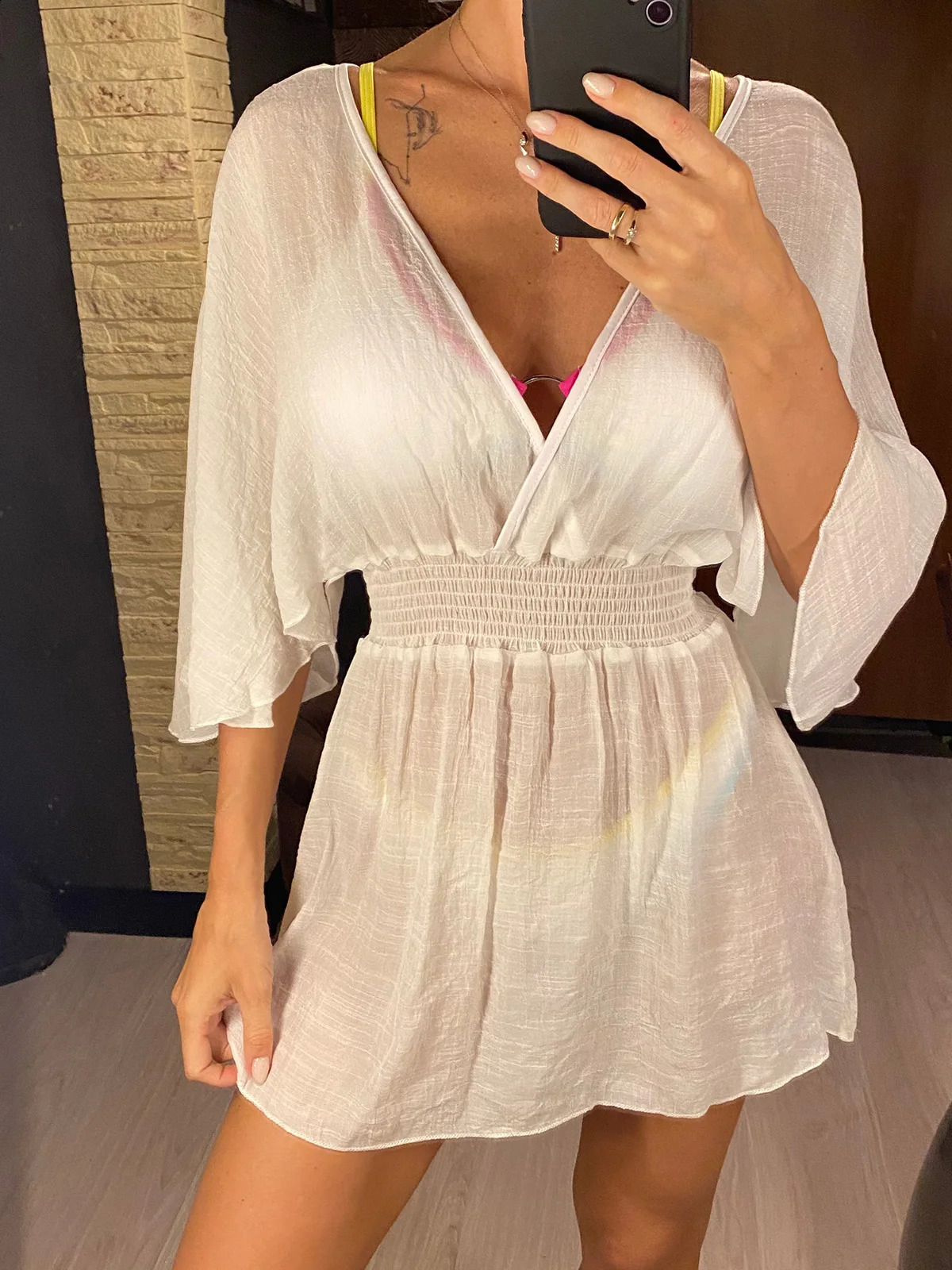 Sexy V Neck Long Sleeve Backless Chiffon Tunic Beach Cover Up Beach Cover-ups Beach Dress Beach Wear Beachwear V3840 250409