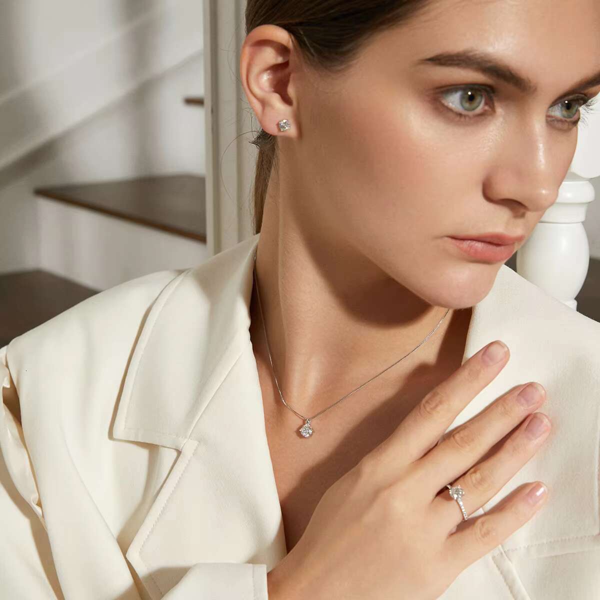 CZCITY Dazzling Minimalist Moissanite Earrings Stud 5.0mm Diamond Stone Jewelry Genuine 925 Sterling Silver Moissanite Earring