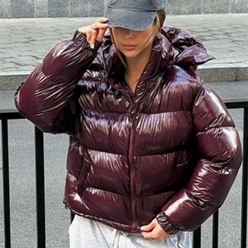 Casual Womens Puffy Winter Jackets With Hood Stand Collar Zipper Long Sleeve Warm Coat 2025 Autumn Lady Street Chic Down Jacket 251112