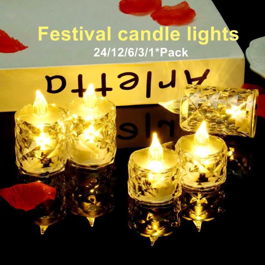 LED Crystal Candle Light 24/12PCS Flameless LED Light Candle Electronic Night Lamp Dating Party Holiday Home Wedding Decoration M251113