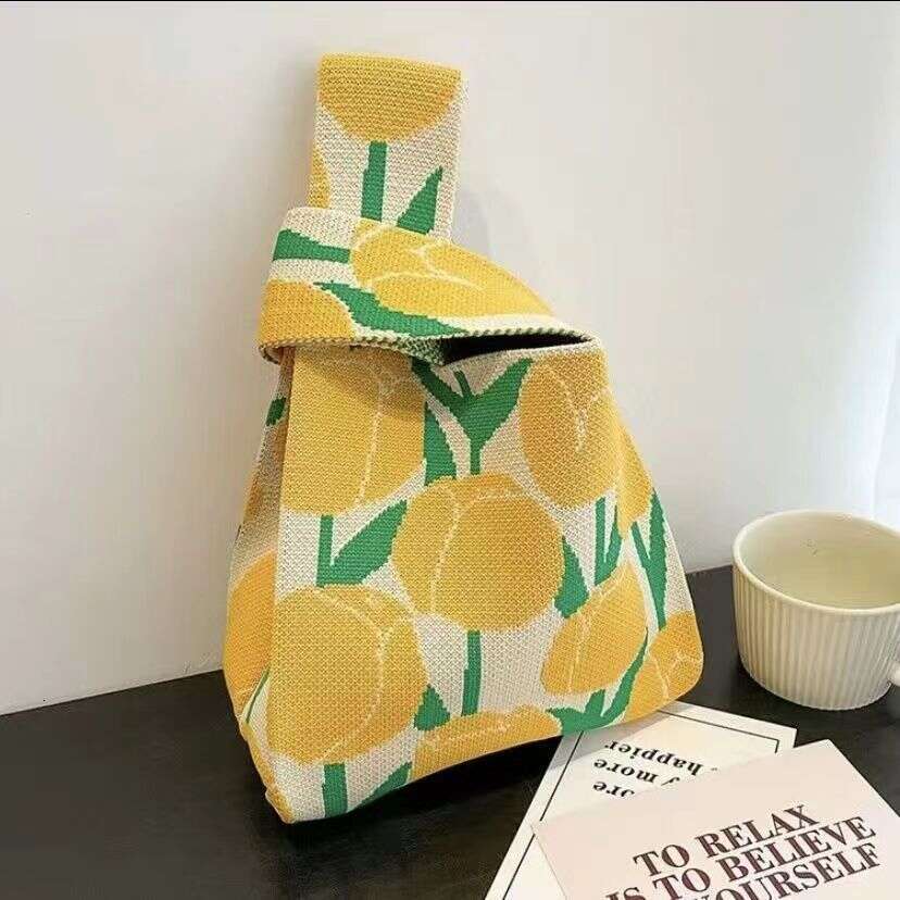 designer bag Knitted hand-held women's woven large capacity handbag, small square tote bag, Korean version lunch box bag