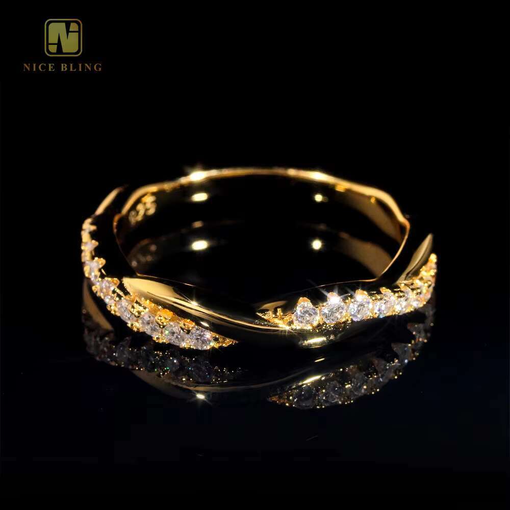 Unique Bridal Jewelry 925 Sterling Silver Moissanite Diamond Twist Rope Engagement Eternity Band Ring