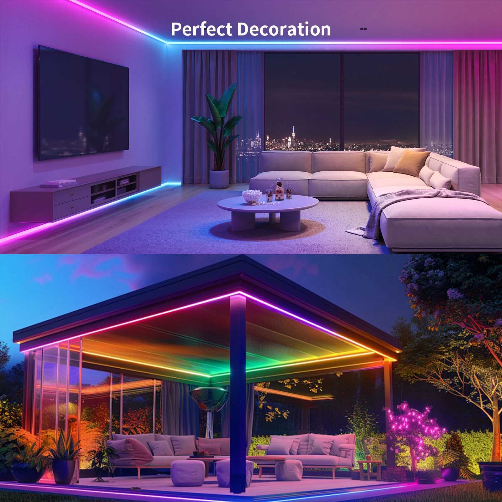 LED Strip Lights COB RGBIC 24V 6M/12M RGB LED Lights for Bedroom with RF Remote Smart Bluetooth APP Music Sync Strip Lights W251112