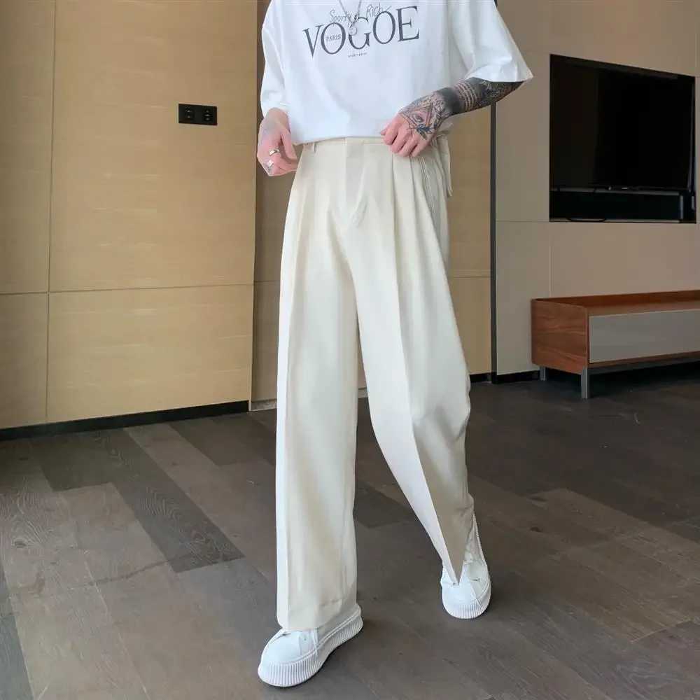 White mens Trouser wide leg bag mens summer pants 2024 elegant Chinese mens anti wrinkle relaxation classic retroXJ250412