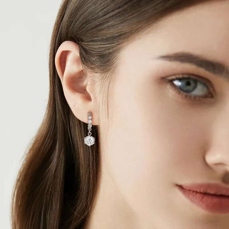 GRA Glamorous 1ct Certified Moissanite Diamond Flower Drop Earrings for Women 925 Sterling Silver Wedding Earrings Fine Jewelry