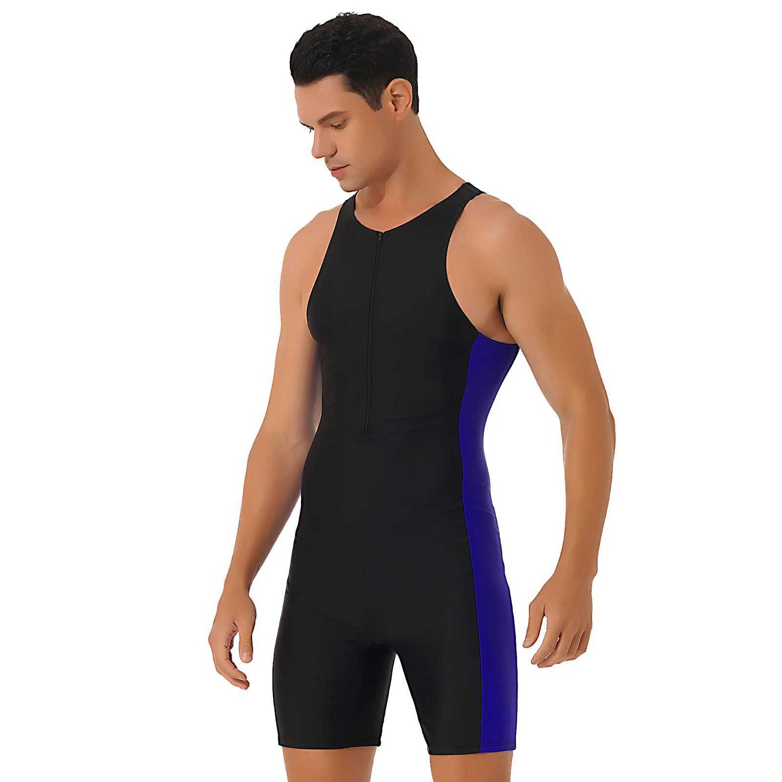Men One-piece Swimwear Sleeveless Color Contrast Bodysuit Triathlon Wetsuit for Beach Pool Swimming Bathing Suits Male SwimsuitsW251113