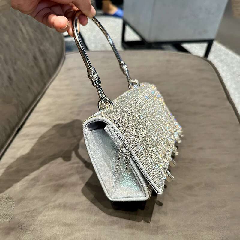Rhie Evening Tote Bag For Women 2024 Fashion Sier Crystal Wedding Clutch Purse Accessory Designer Handbag