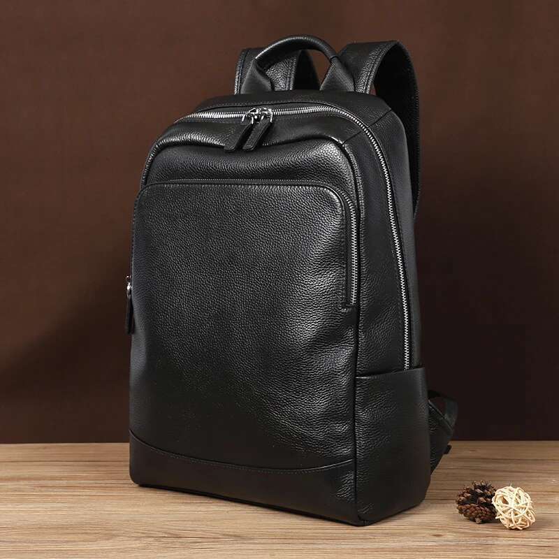 New Natural Cowskin 100% Genuine Men's Fashion Large Capacity Shoolbag For Boy Leather Laptop Backpack Bag