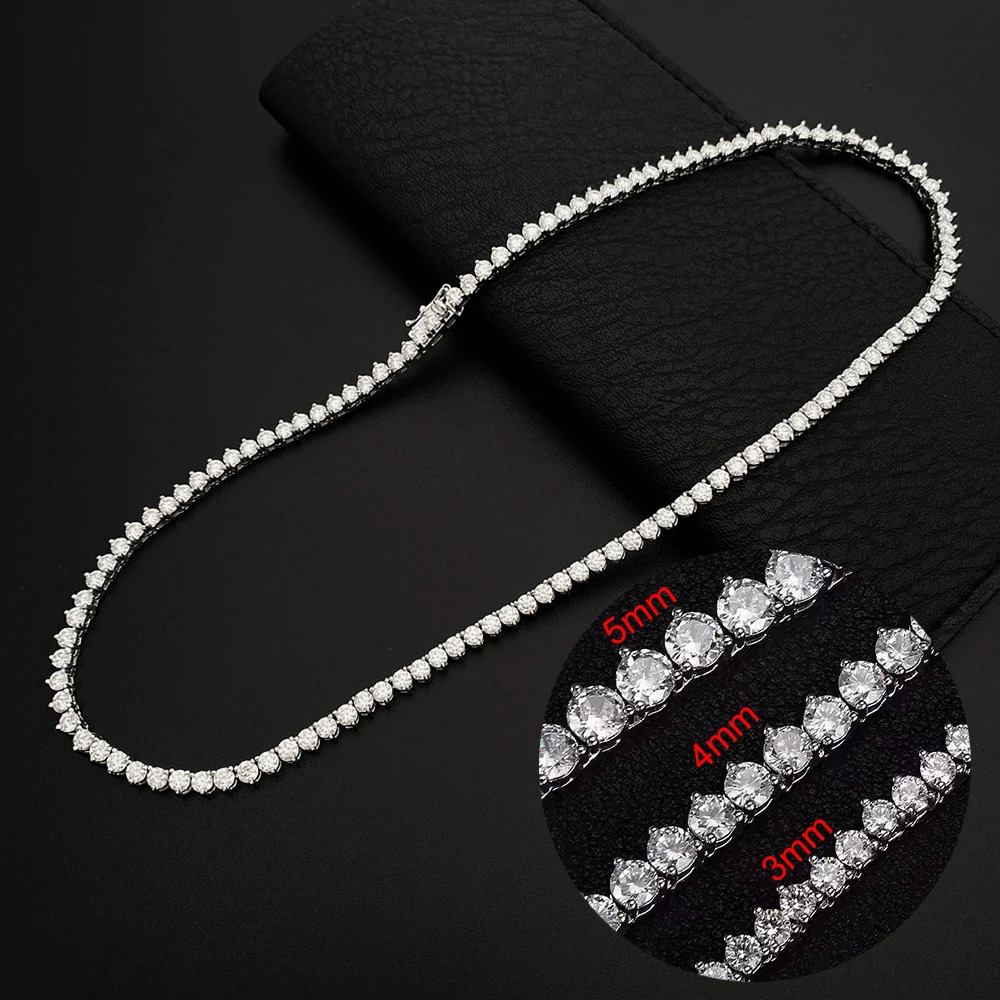 3 Prongs D VVS1 Full Tennis Necklace 925 Sterling Silver 3/4/5mm Diamond Chain with GRA Fine Jewelry for Women Man 250407