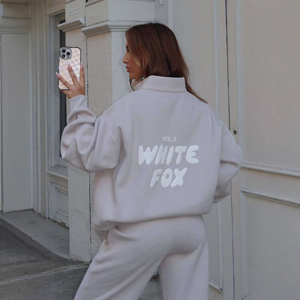 White Foxset Hoodie Designer Letters Graffiti Foam Printed Graphic Sweatshirts Hooded Two-Piece Set Half-Zip Whites Foxness Tracksuits Drawstring Sweatpant 9Fe