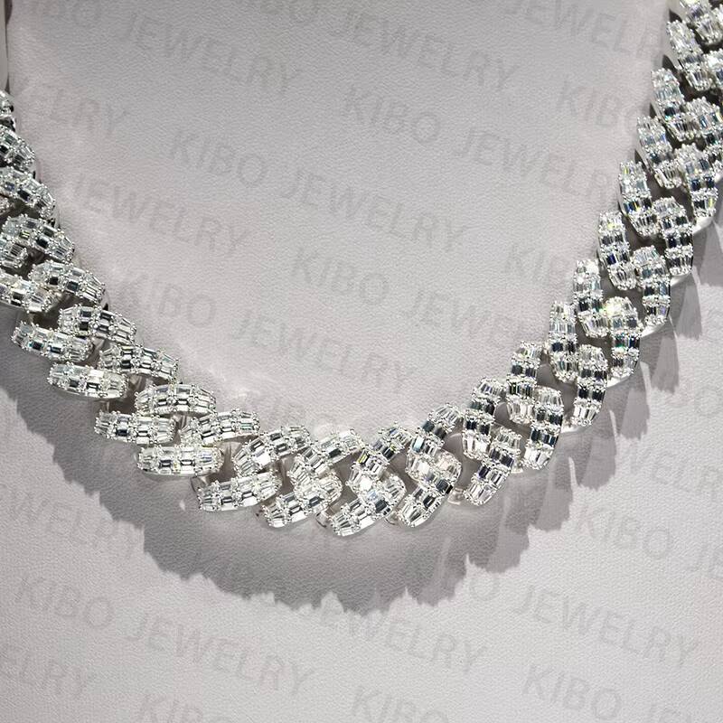 Iced Out Chaine for Mens 925 Sterling Silver 18mm Chains VVS1 D Color Baguette Cut Moissanite Diamond Cuban Link Chain
