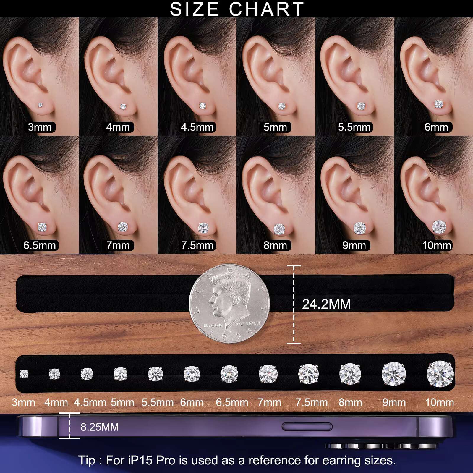 3mm-10mm Classic Mossanite Screw Back Earrings Luxury Jewelry 925 Sterling Silver VVS Moissanite Diamond Ear Stud for Men Women