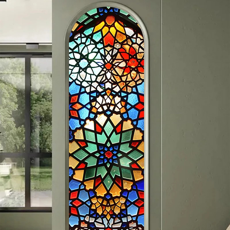European style retro church stained glass film frosted privacy window film home decoration self-adhesive glass sticker 250411