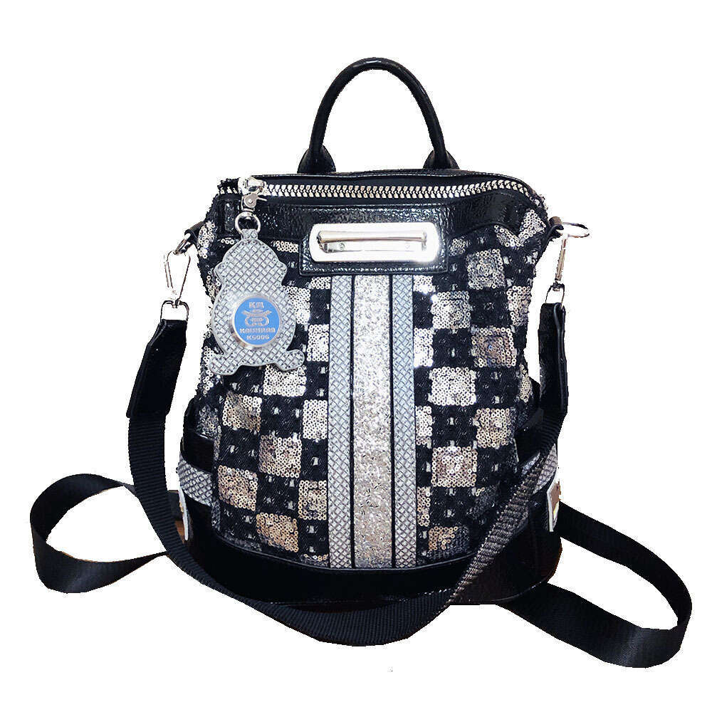 Backpack Shoulder for Women New Korean Fashion Denim Sparkling Backpack Embroidered Splicing Checkered Women's Bag