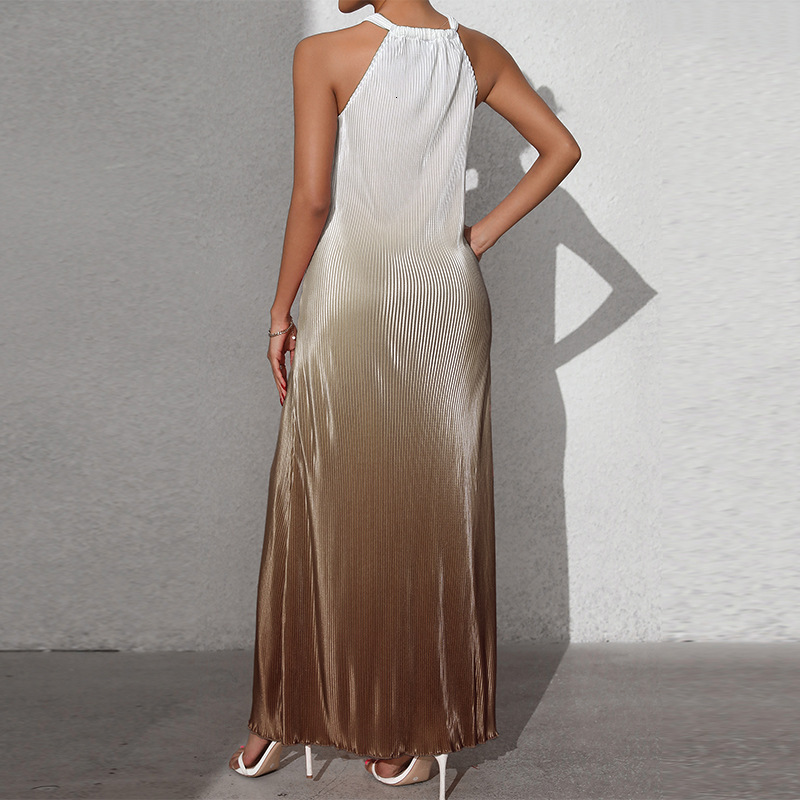 Fashionable and sexy backless hanging neck dress spring and summer gradient sleeveless suspender A-line long skirt pullover