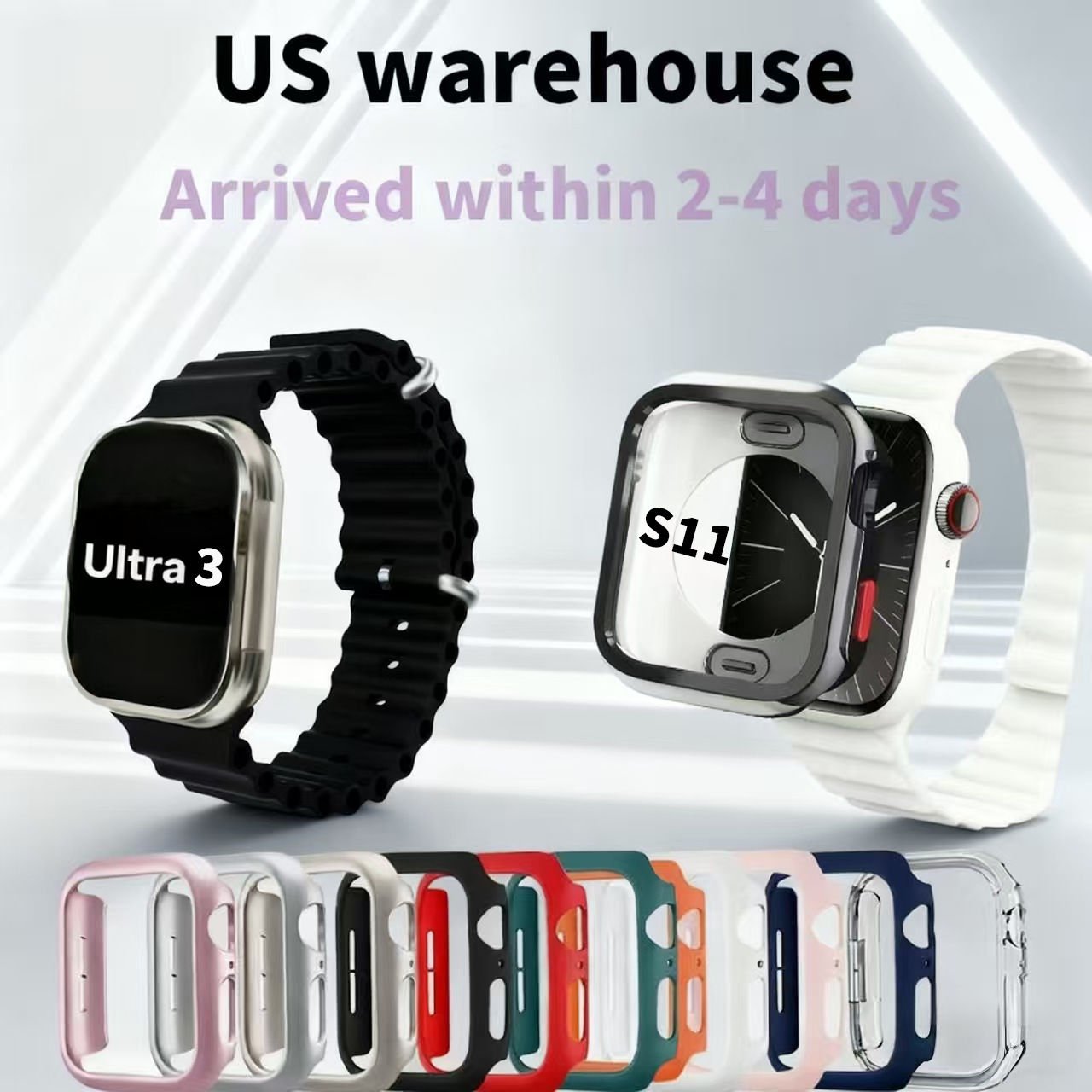 US stock, full-coverage cases for the S11 and Ultra3 smartwatches, 46mm and 49mm watch faces, HD screens, and smart voice response